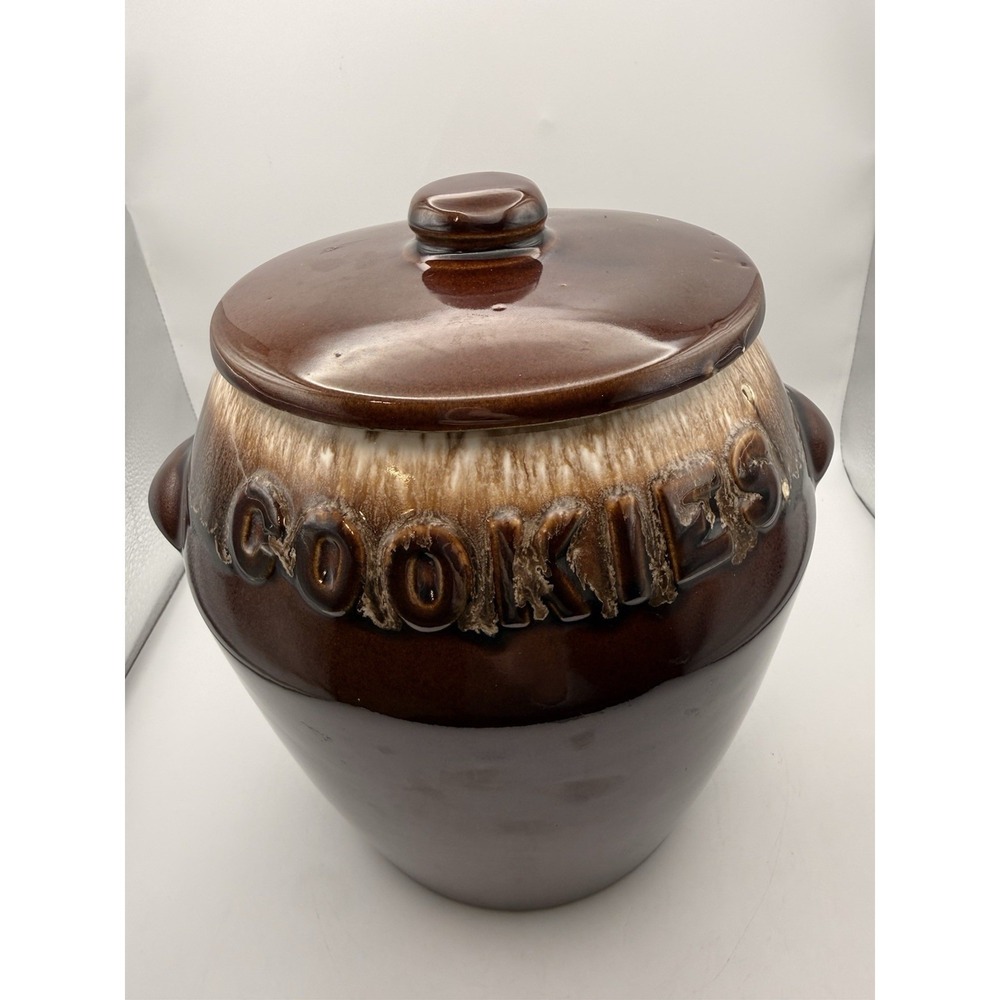 VTG McCoy Brown Drip Glaze Pottery Cookie Crock with Lid 8in Tall USA Made MCM - Picture 2 of 16